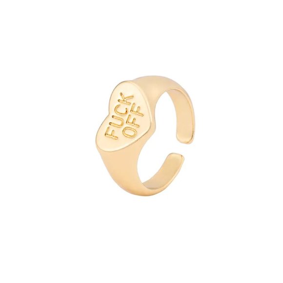 FU F*ck Off Gold Heart Shaped Sassy Adjustable Ring NEW - Picture 2 of 6
